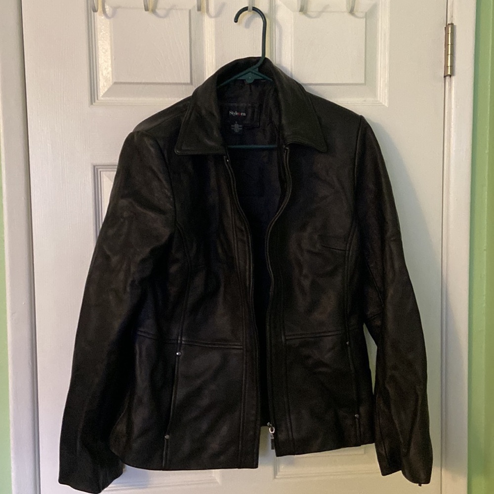 Style and co black leather jacket size large